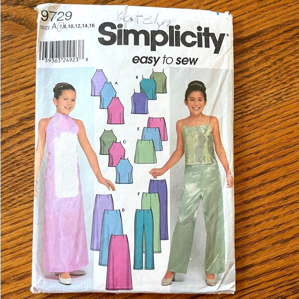 Vintage Y2K 2001 Simplicity 9729 Sewing Pattern Girls Sz 7, S Formalwear 2 Piece